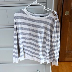 Talbots Gray and Cream Striped Knit Top